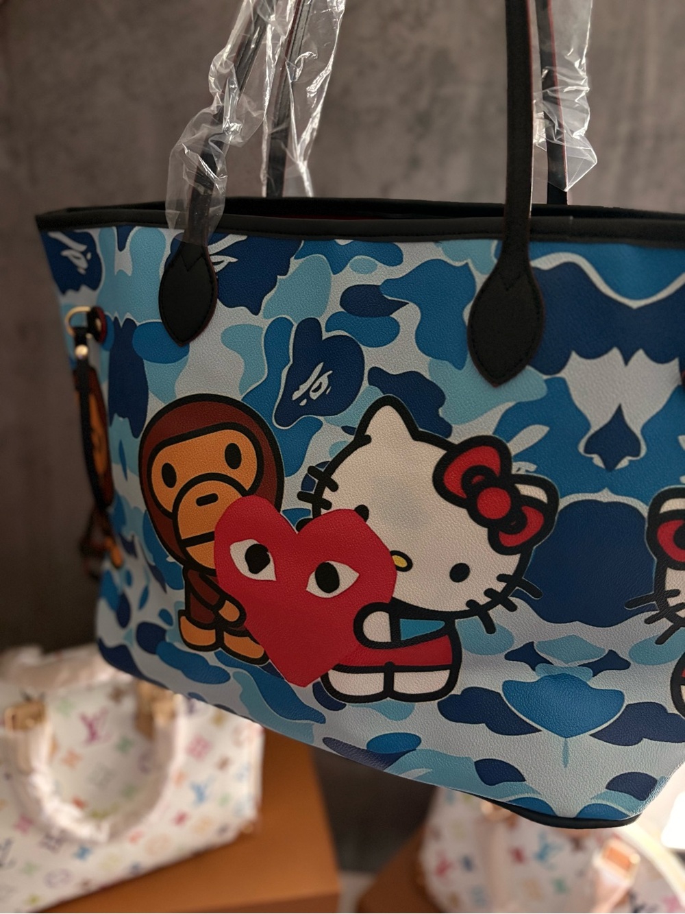 Bape Blue Camo Hello Kitty & Baby Milo Tote